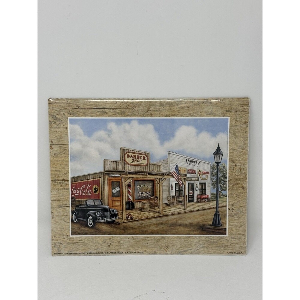 Vintage 1997 Original Coca-Cola "Barber Shop/Variety Store" lithograph print